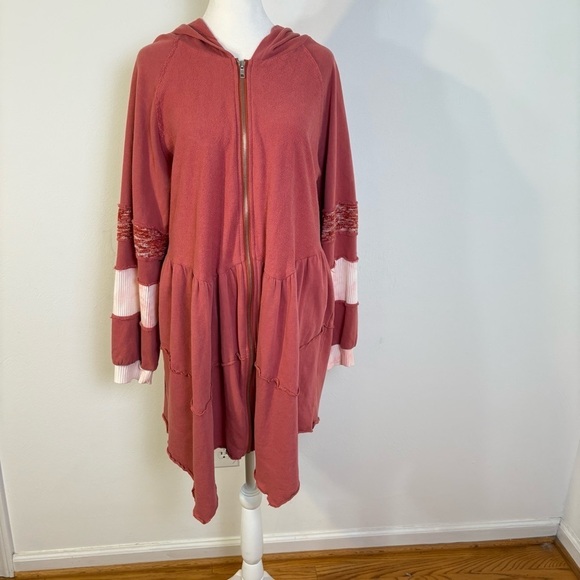 POL Boho Multimedia Tiered Tie Dye Inset Zip Tunic Hooded Jacket Hoodie BWT845 S - Picture 9 of 16